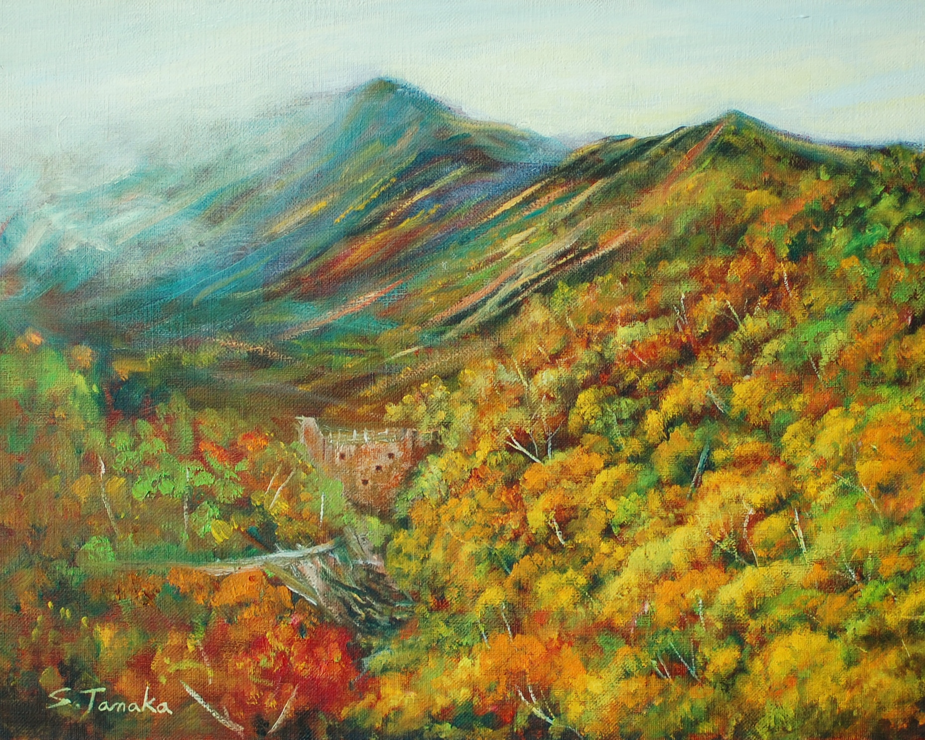 日本庭園の秋の風景油彩画　額付き 大型絵画 日本庭園の秋の風景油彩画 額付き 大型絵画 - メルカリ
